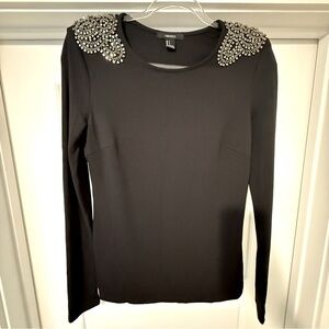 Forever 21 Black Long Sleeve Top with Beaded Shoulder Detail and Shoulder Pads